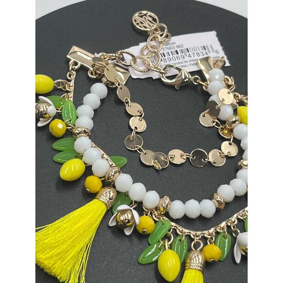 Lilly Pulitzer Lemon Grove Triple Strand Beaded‎ Tassel Gold Tone Bracelet New - Picture 7 of 8